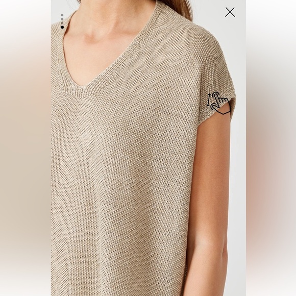 Eileen Fisher Organic Linen Delave V-Neck Knit Top Khaki Tan petite small - Picture 3 of 16